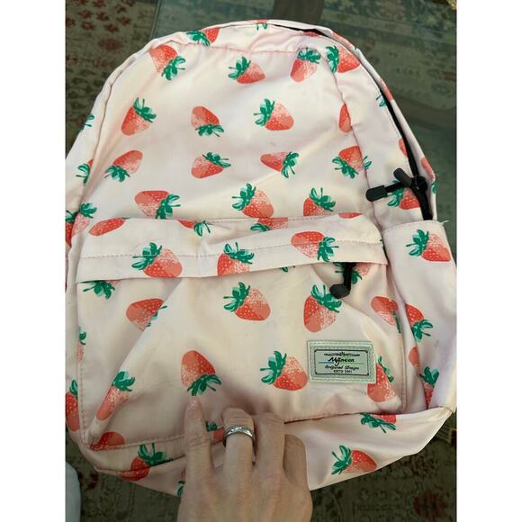 MIRLEWAIY Girl's Pink Strawberry Print School Backpack Bag - Picture 9 of 10